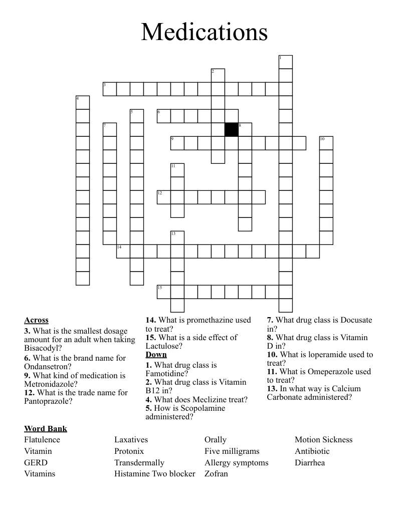Medications Crossword