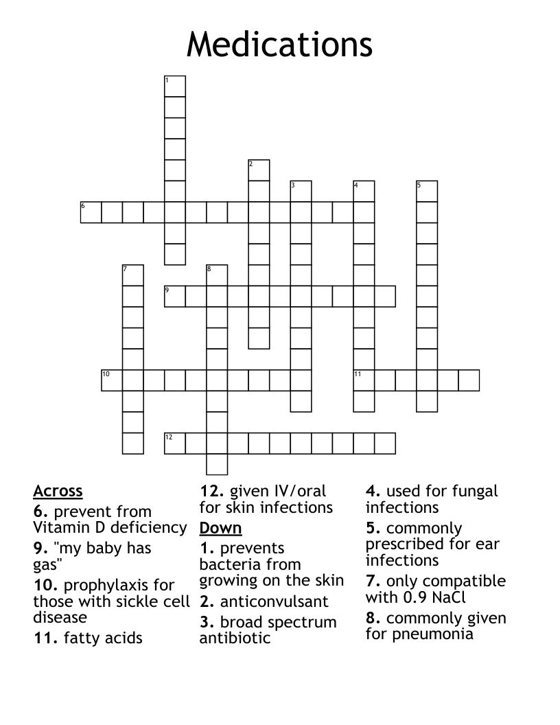 Medications Crossword