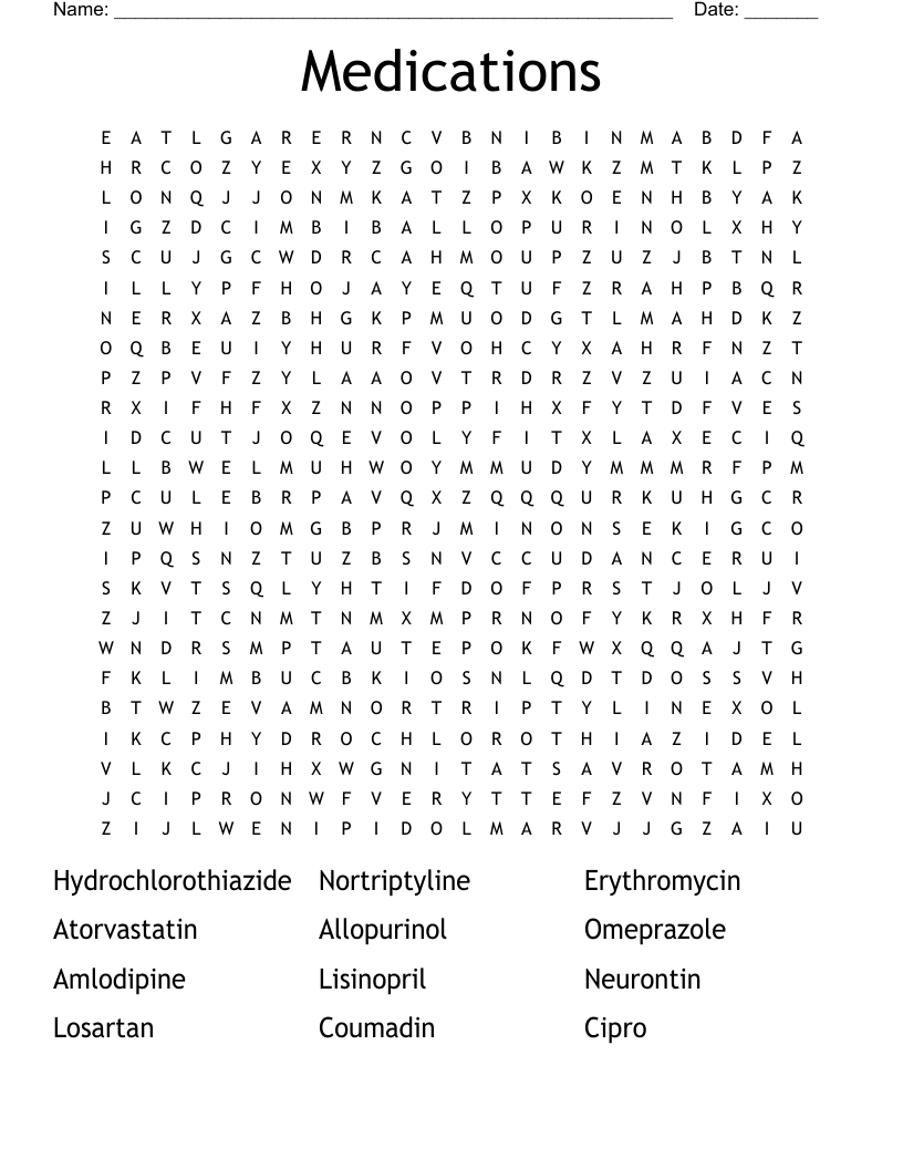 Medications Word Search
