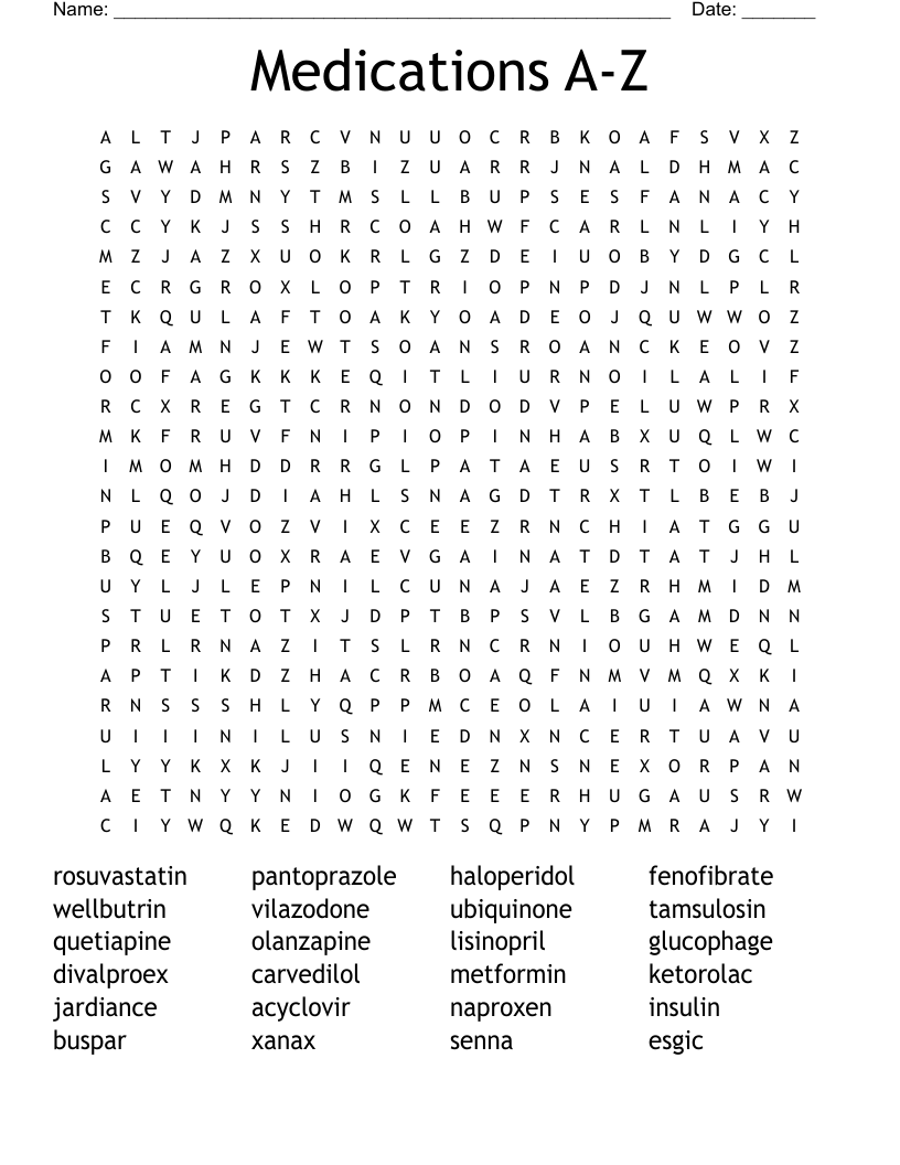 Medications A-Z Word Search