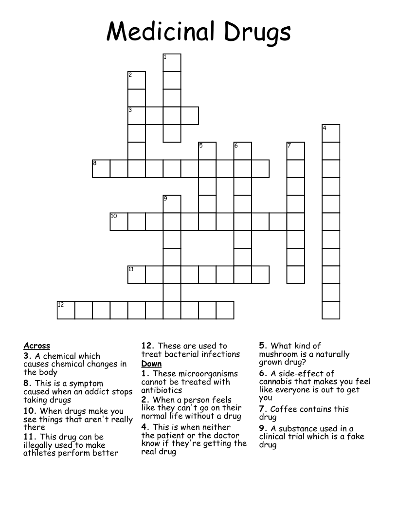 Medicinal Drugs Crossword