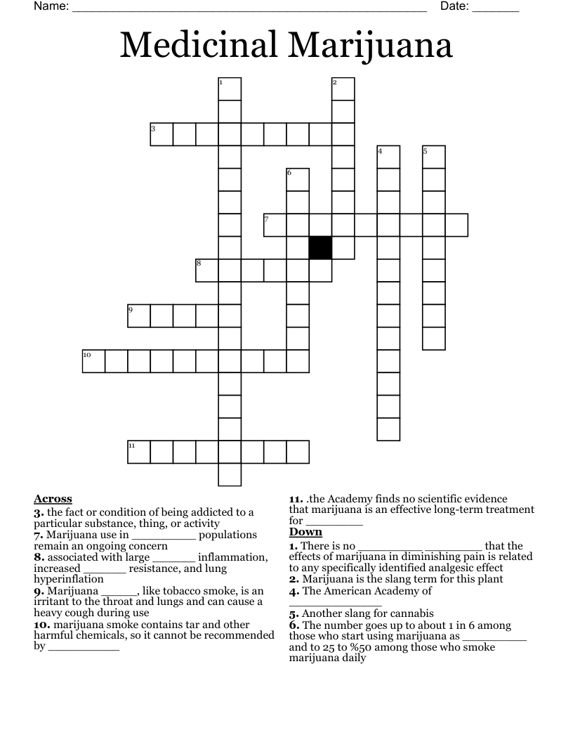 Medicinal Marijuana Crossword