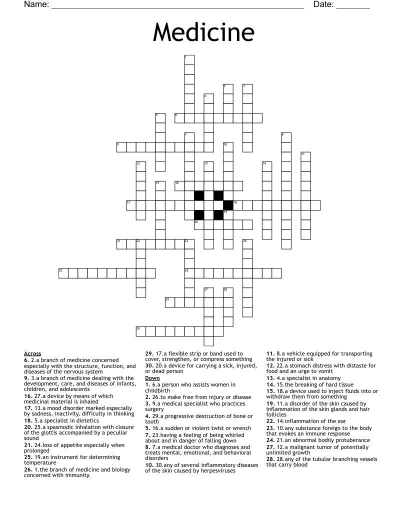 Medicine Crossword