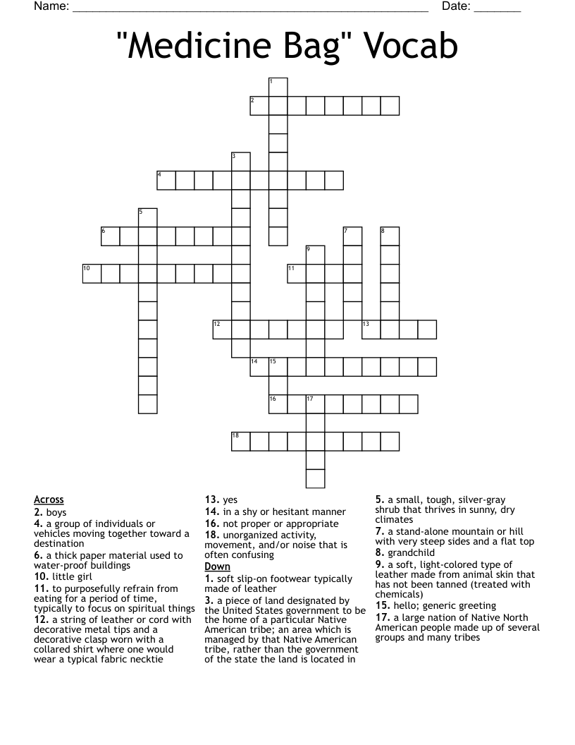 "Medicine Bag" Vocab  Crossword