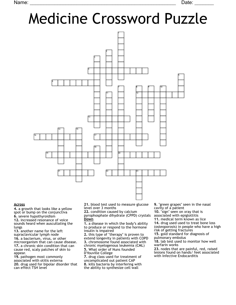 Medicine Crossword Puzzle