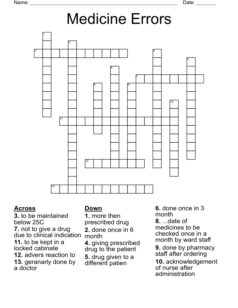 Medicine Errors Crossword