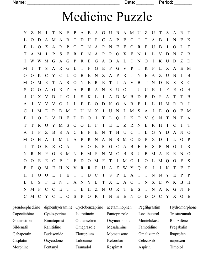 Medicine Puzzle Word Search