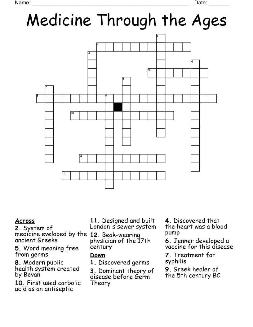 Medicine Through the Ages Crossword