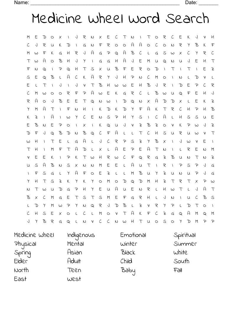 Medicine Wheel Word Search