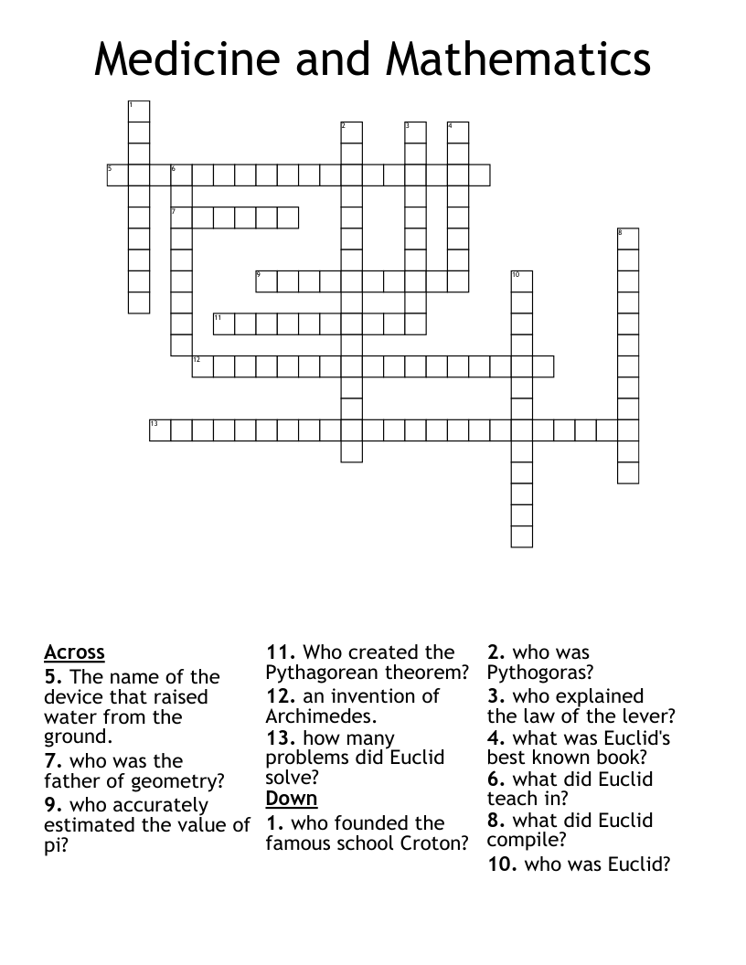 Medicine and Mathematics  Crossword