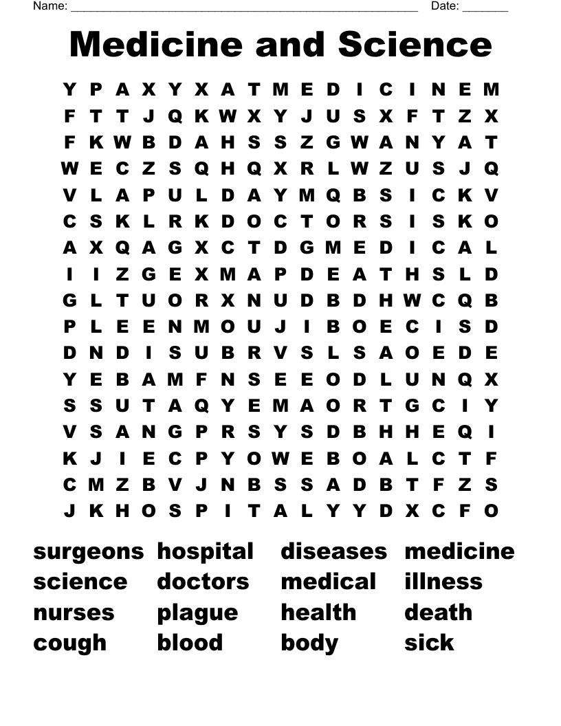 Medicine and Science Word Search