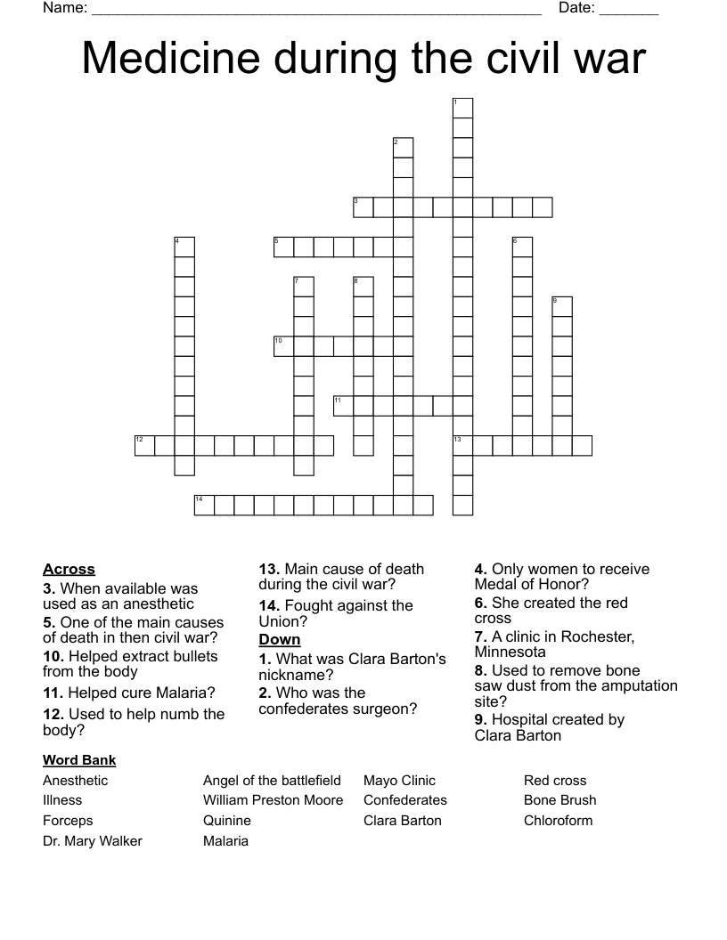 Medicine during the civil war  Crossword