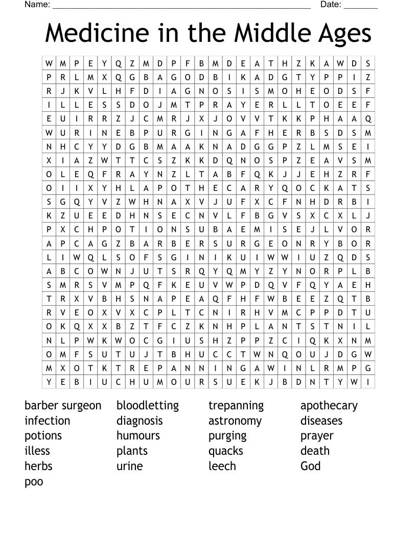 Medicine in the Middle Ages Word Search