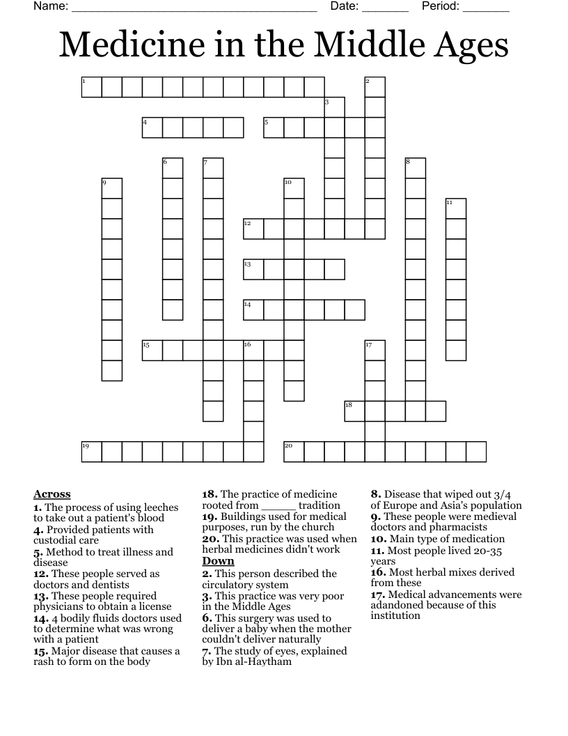 Medicine in the Middle Ages Crossword