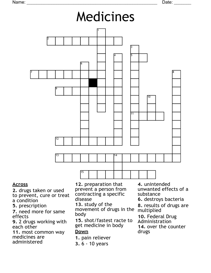 Medicines Crossword
