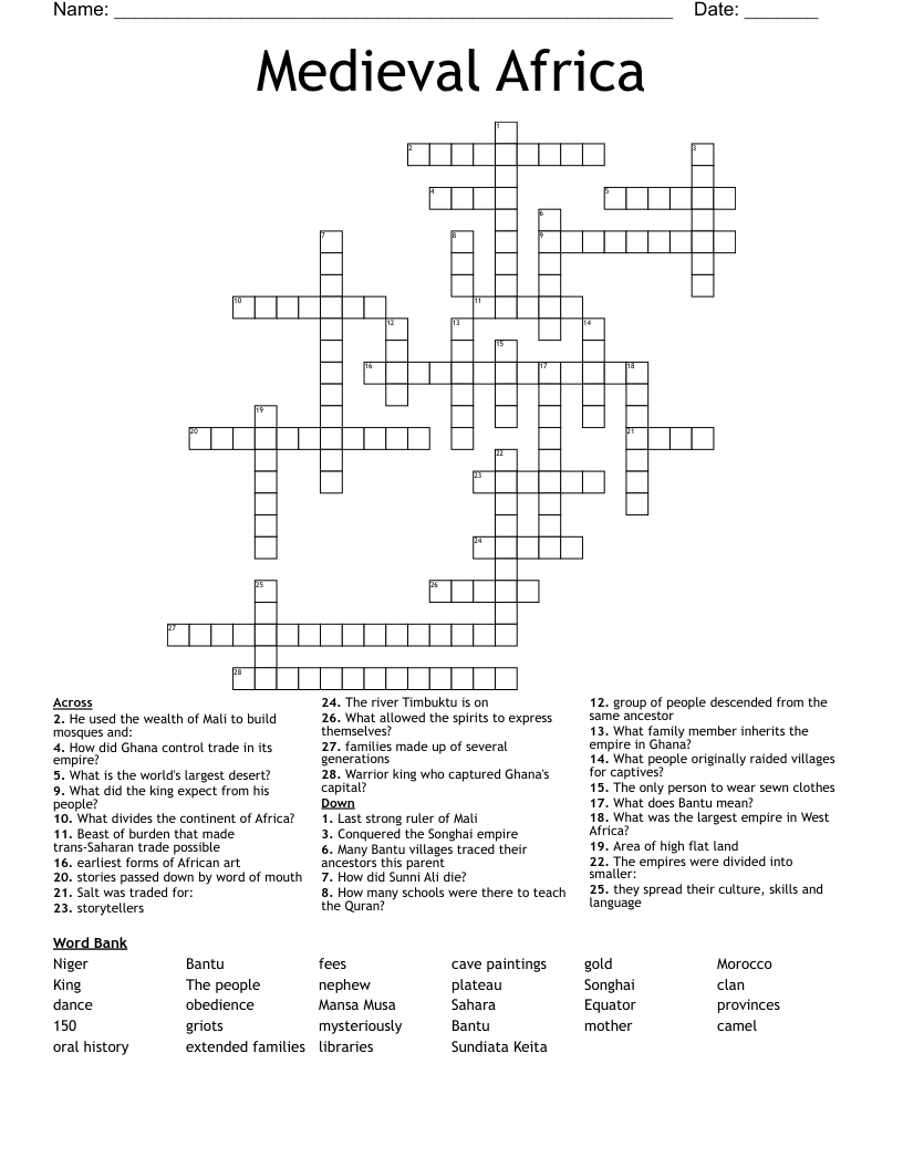 Medieval Africa Crossword