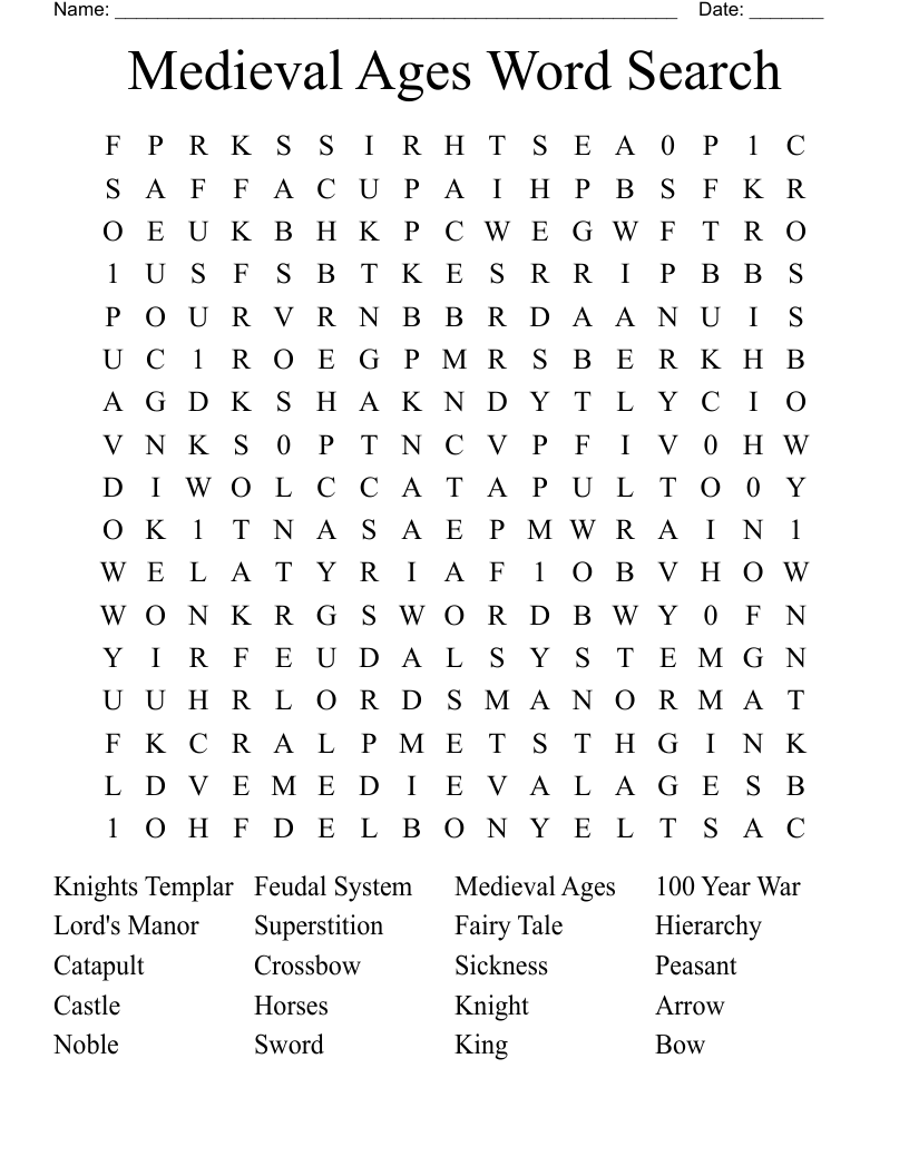 Medieval Ages Word Search