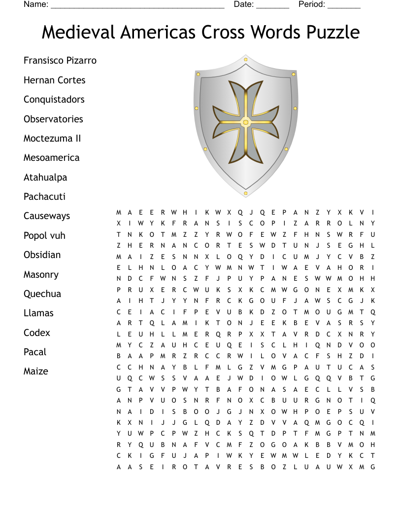 Medieval Americas Cross Words Puzzle Word Search