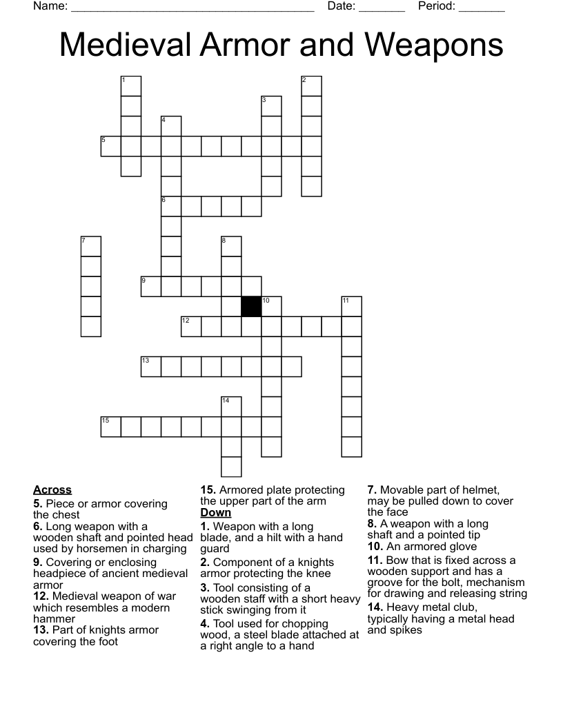 Medieval Armor and Weapons Crossword