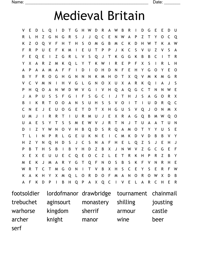 Medieval Britain Word Search