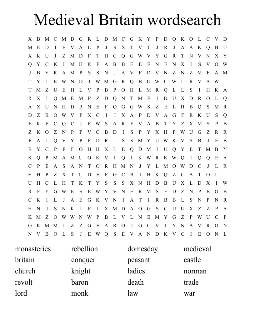 Medieval Britain wordsearch