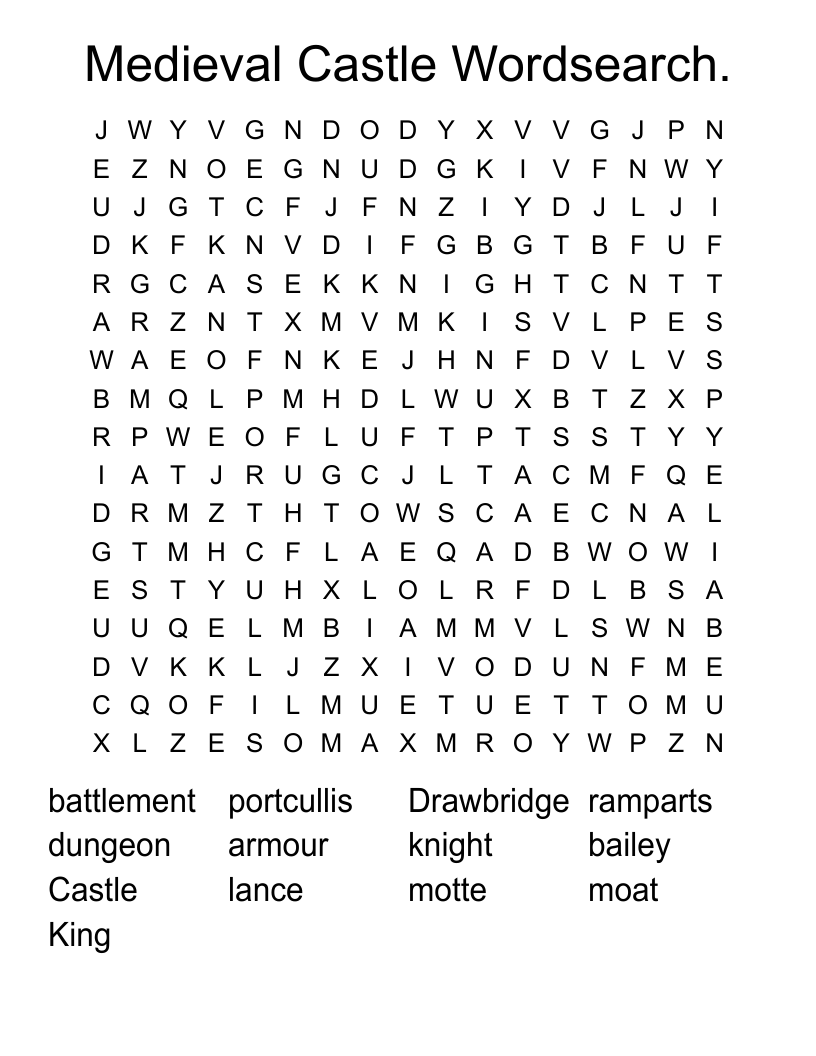 Medieval Castle Wordsearch.