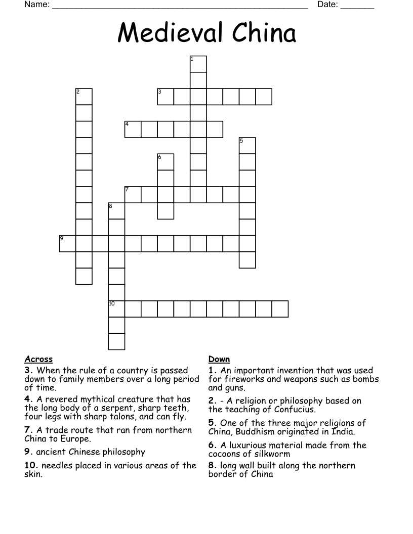 Medieval China Crossword