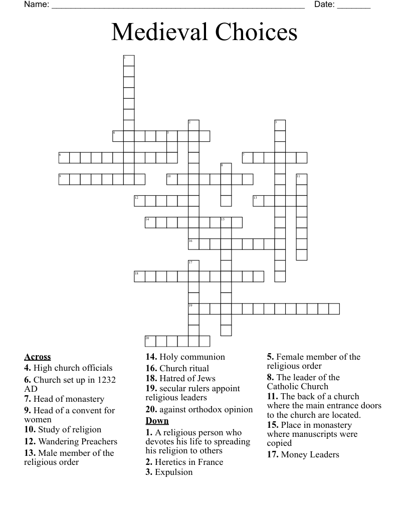 Medieval Choices Crossword