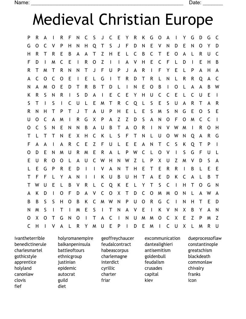 Medieval Christian Europe Word Search