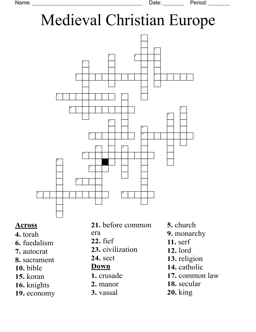 Medieval Christian Europe Crossword