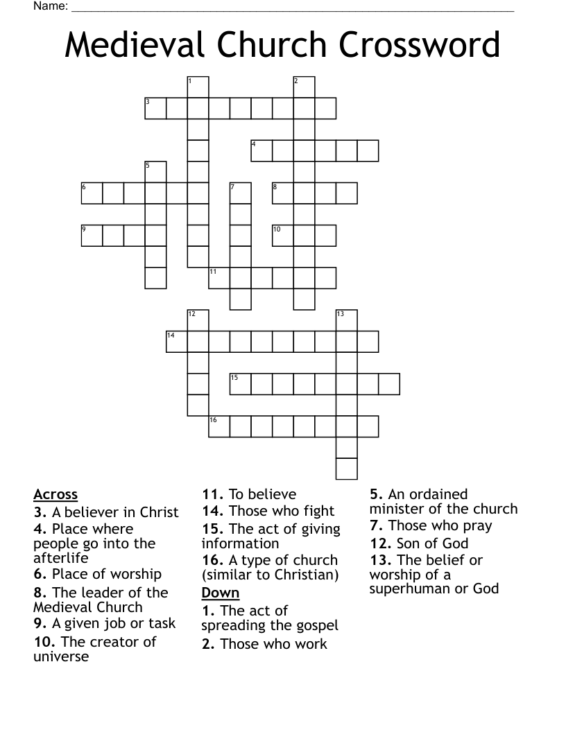 Medieval Church Crossword