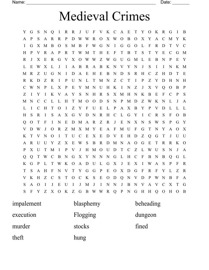 Medieval Crimes Word Search