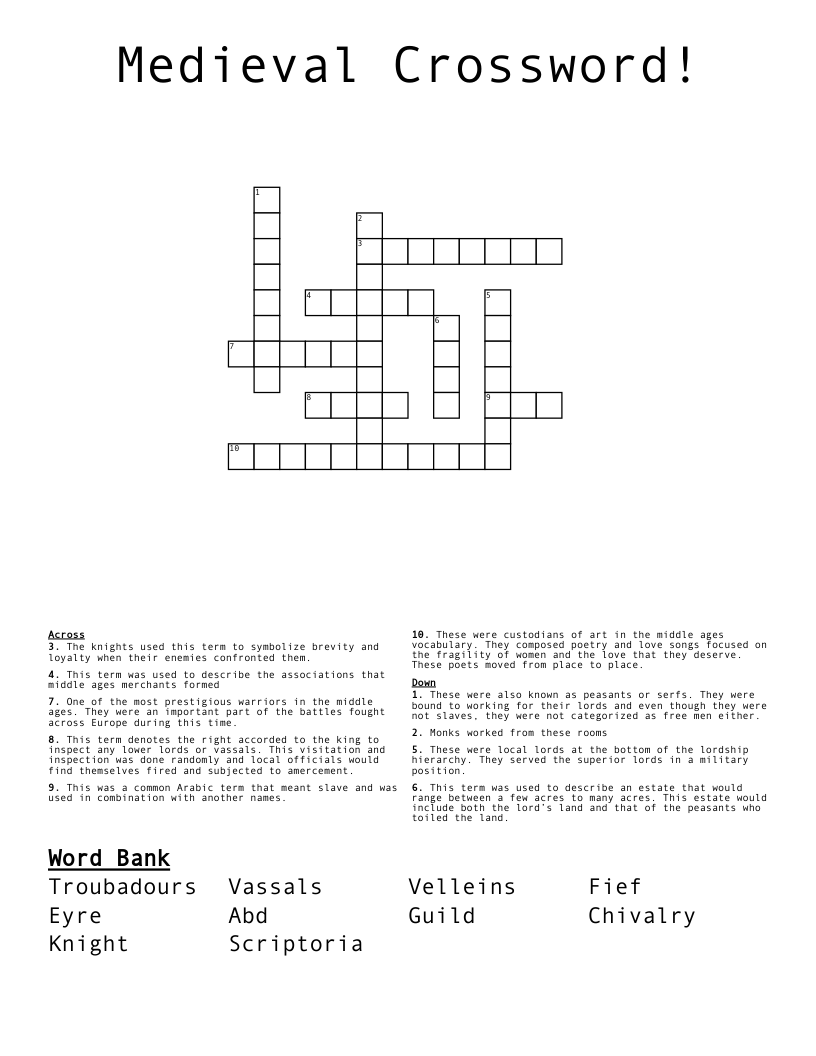 Medieval Crossword!
