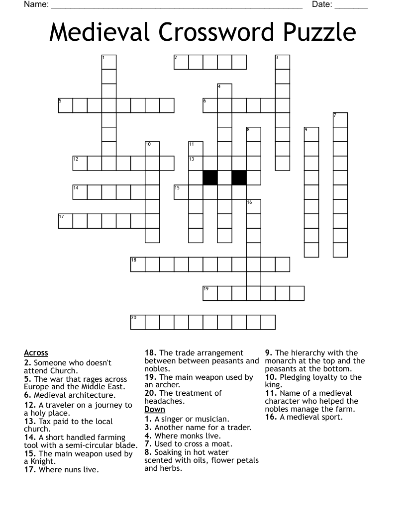 Medieval Crossword Puzzle