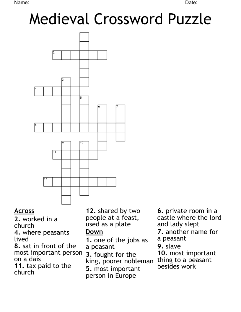 Medieval Crossword Puzzle
