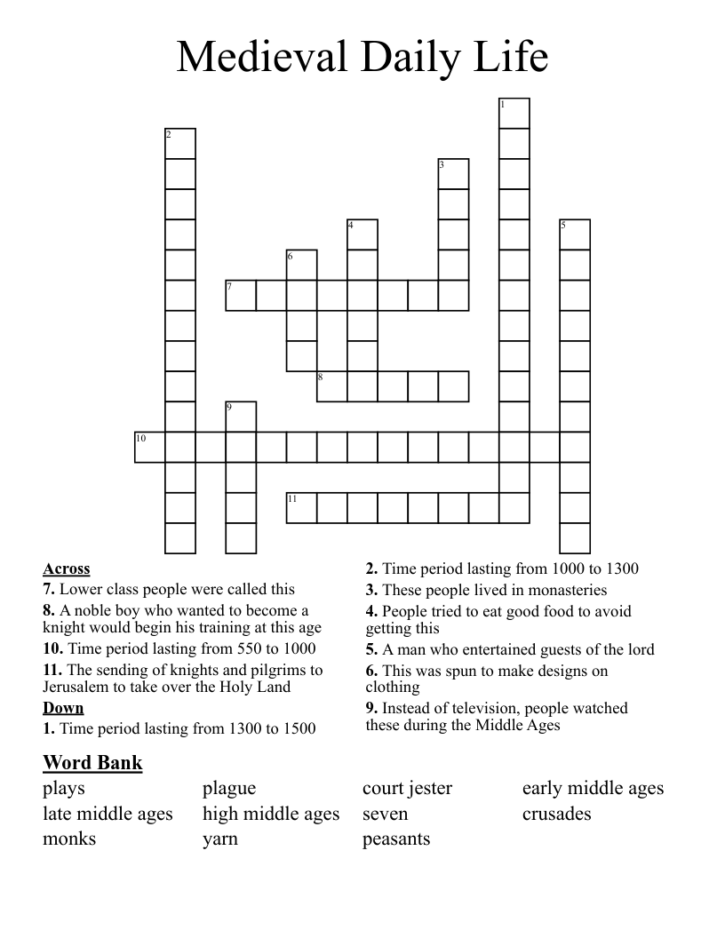 Medieval Daily Life Crossword