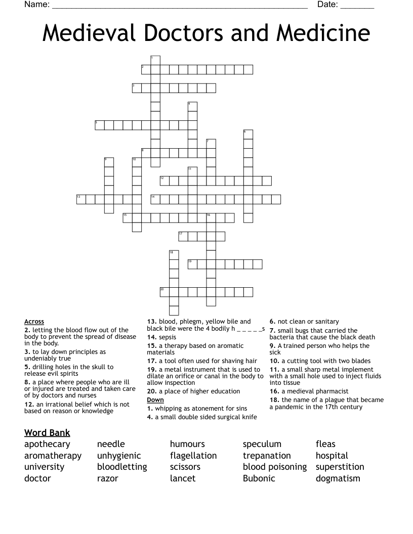 Medieval Doctors and Medicine Crossword