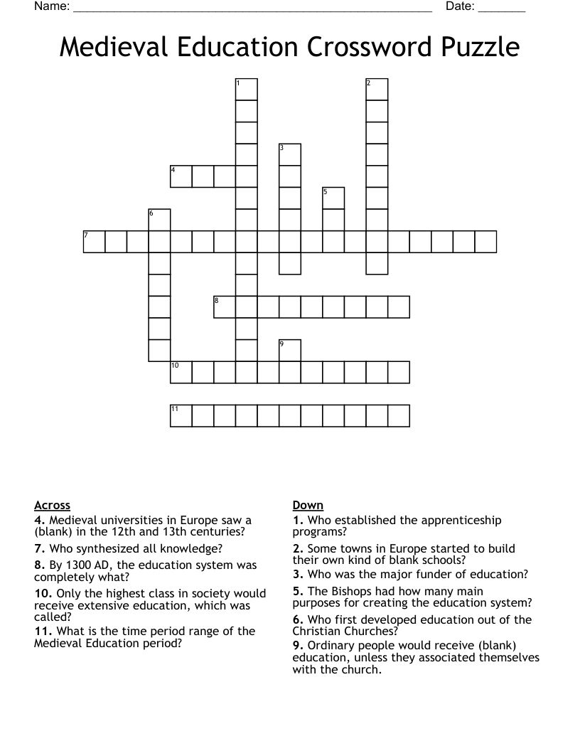 Medieval Education Crossword Puzzle