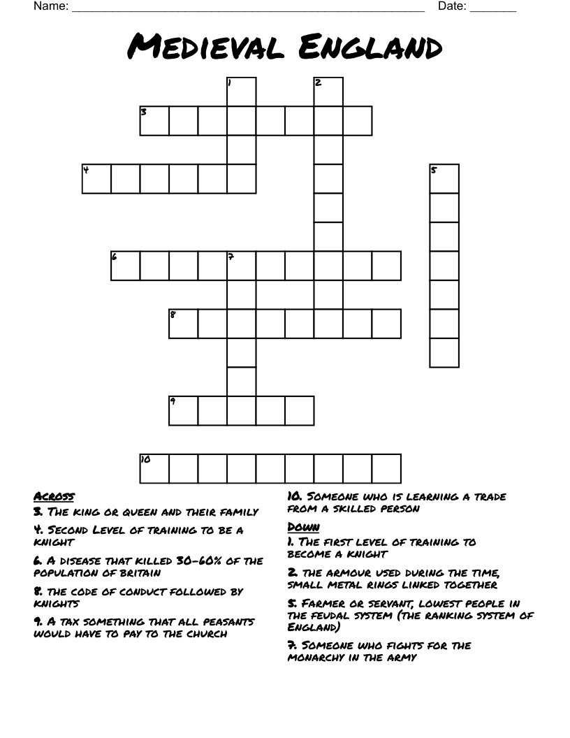 Medieval England Crossword