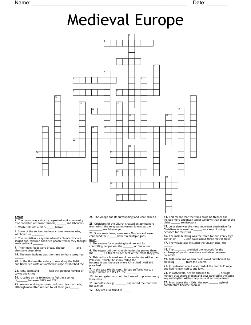 Medieval Europe Crossword