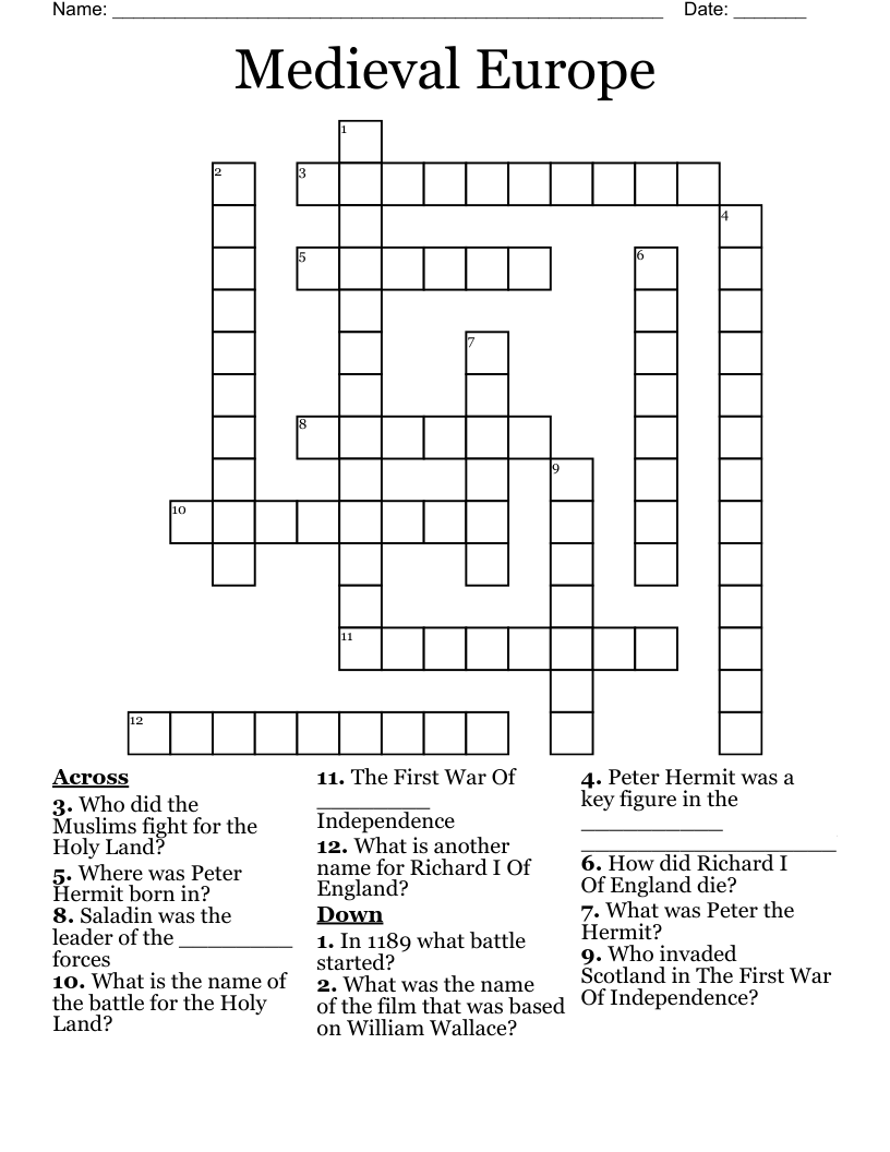 Medieval Europe Crossword