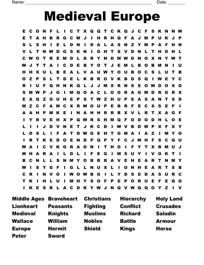Medieval Europe Word Search