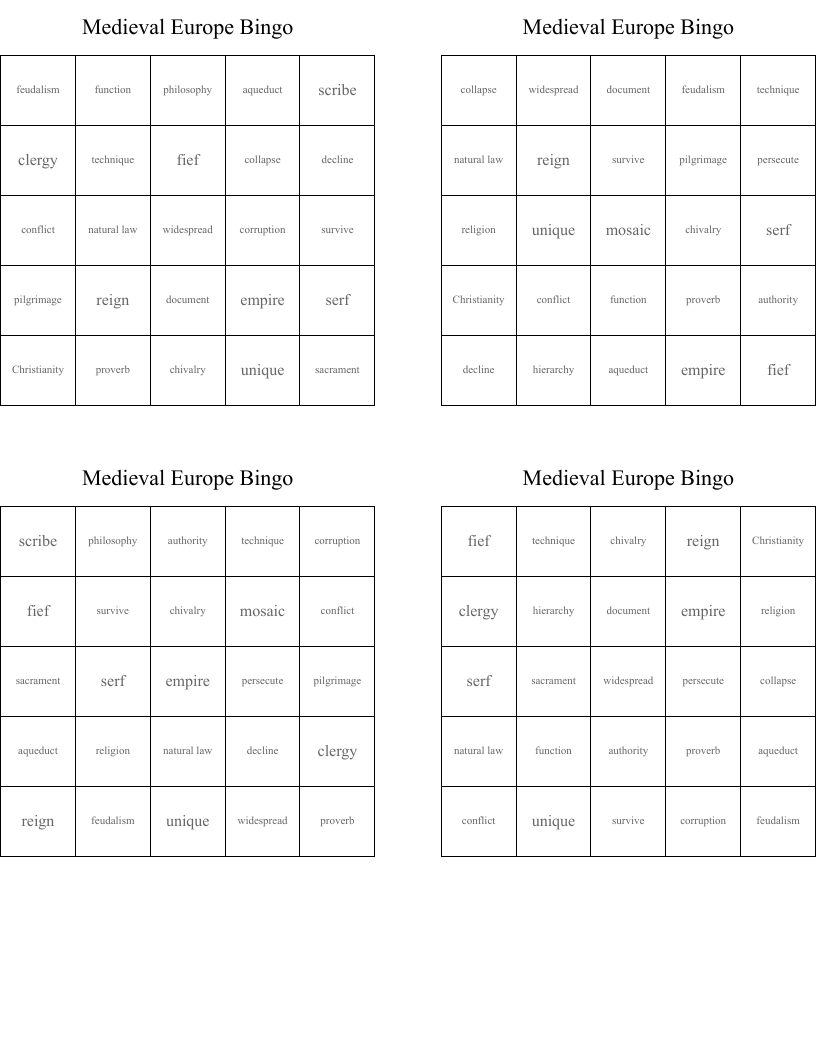 Medieval Europe Bingo