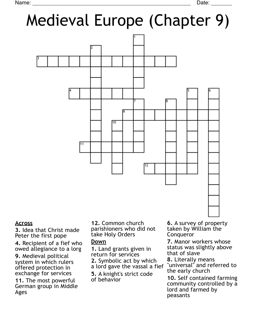 Medieval Europe (Chapter 9) Crossword
