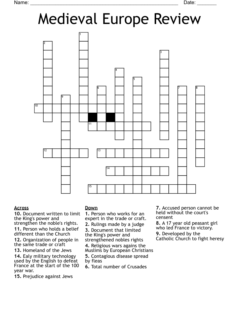 Medieval Europe Review Crossword