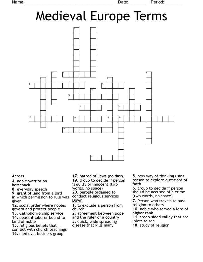 Medieval Europe Terms Crossword
