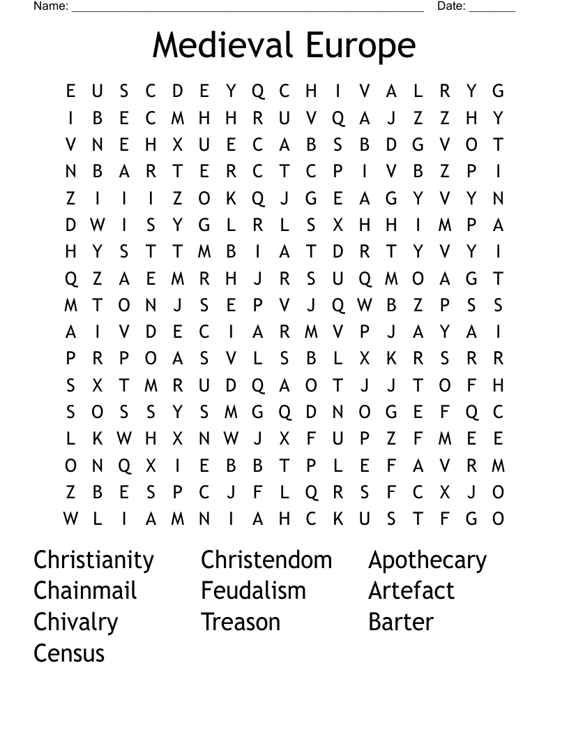 Medieval Europe  Word Search