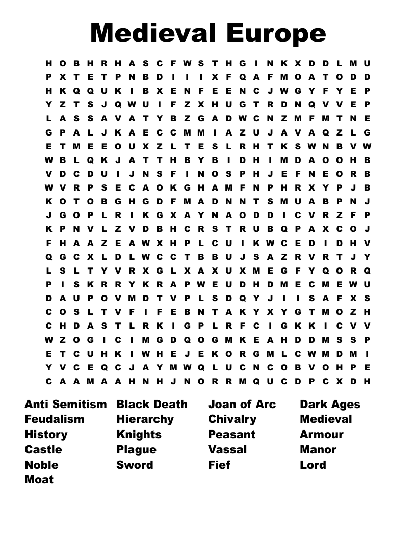 Medieval Europe  Word Search