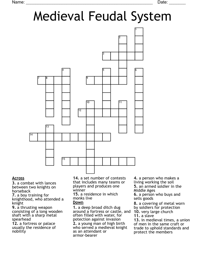 Medieval Feudal System Crossword