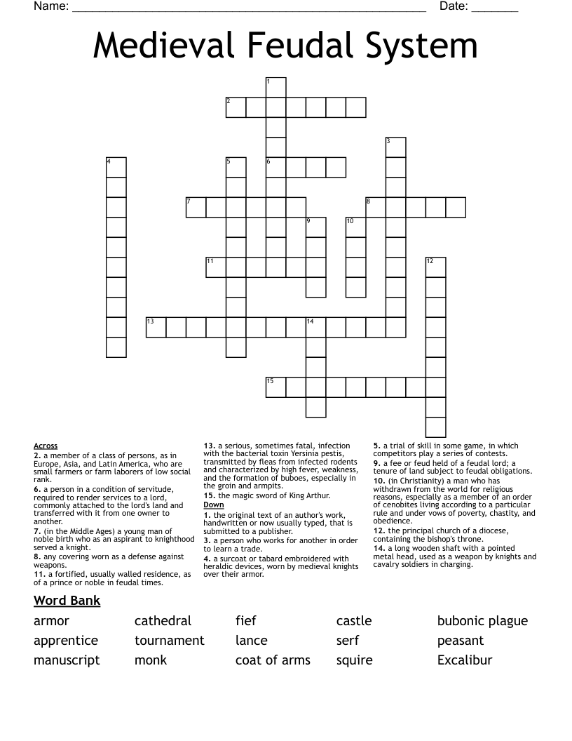 Medieval Feudal System Crossword